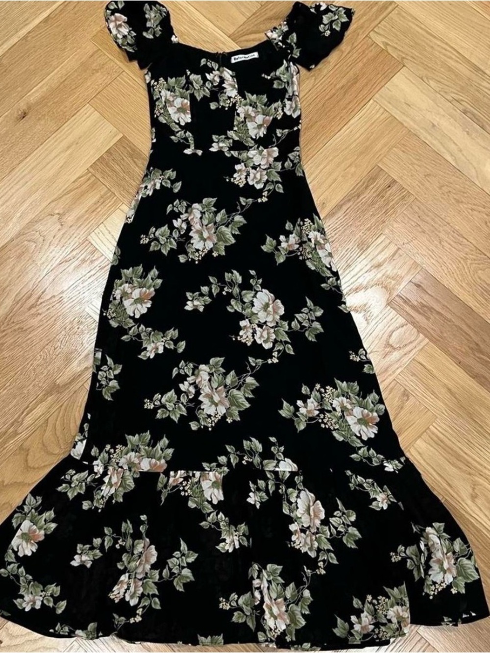 Reformation Black Floral Maxi Dress with Puff Sleeves - Picture 2 of 4